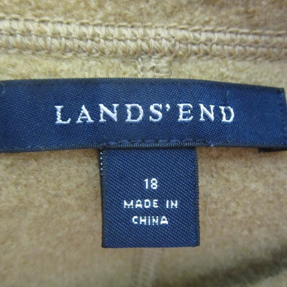 Vtg Lands End Women Plus 16 Beige Brown Ivory Boiled Wool Coat Jacket Pockets - Picture 6 of 12